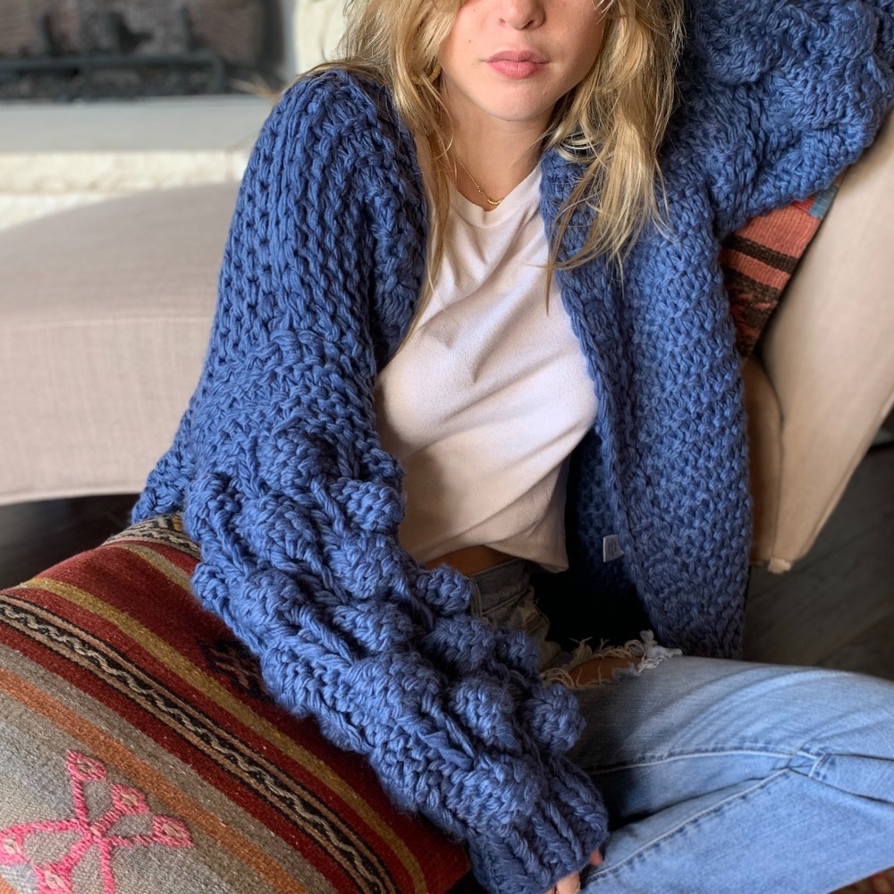 NWT Chunky Knit Pom Pom Cardigan Sweater
